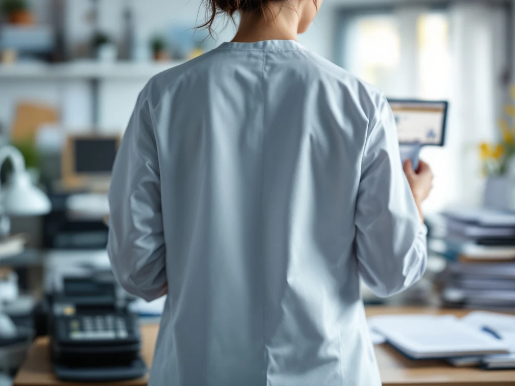 Zorgprofessional in witte kleding balancerend tussen georganiseerde medische taken links en chaotische administratie rechts, symbolisch voor werkdruk in de zorg.