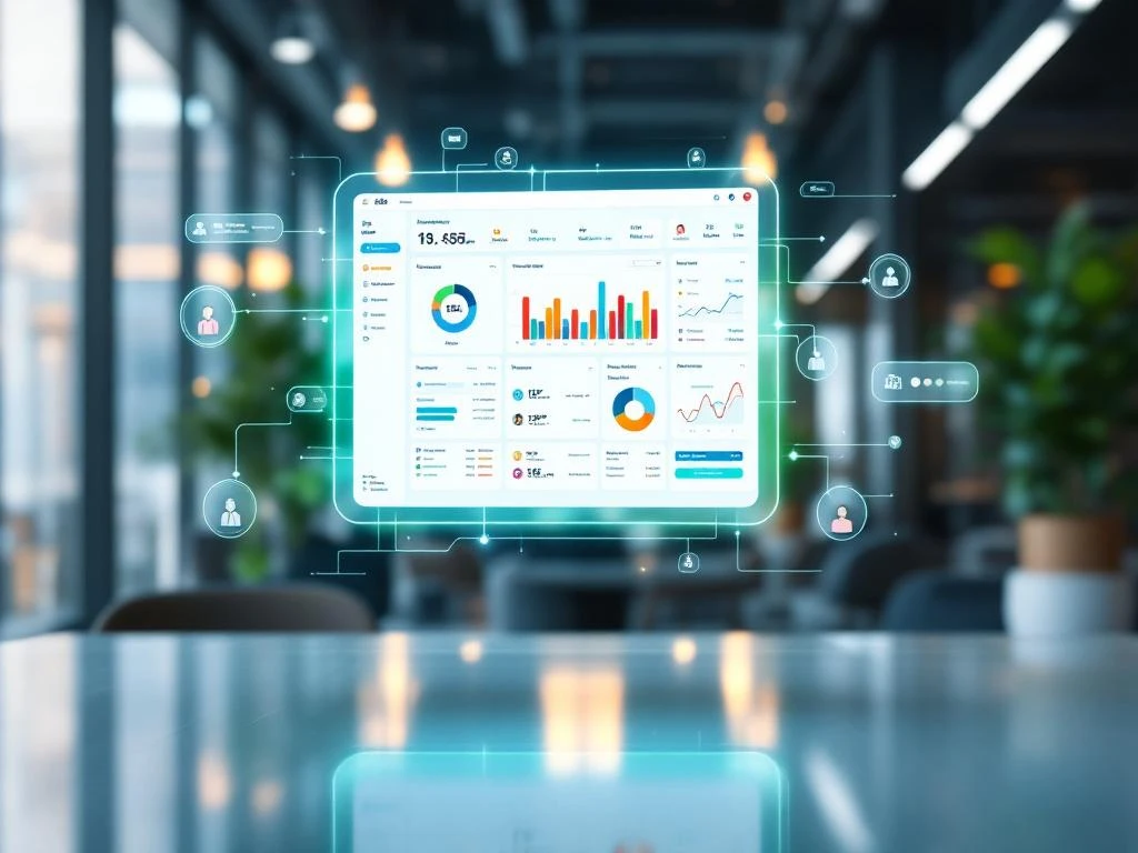 Aelio workforce scheduling dashboard met kleurrijke grafieken en personeelsplanning in moderne kantooromgeving